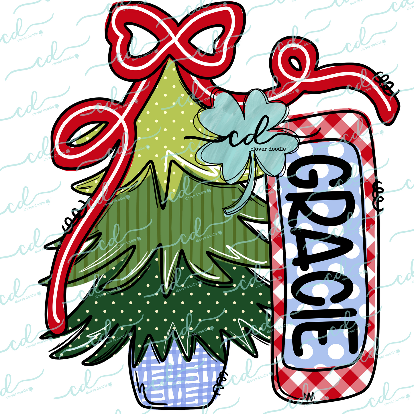 {Classic Whimsy Christmas Tree W/ Bow + Nameplate}- CD