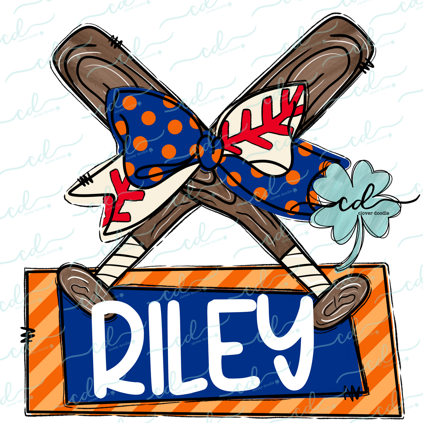 {Cross Bats With Baseball Bow- Blue + Orange} - CD