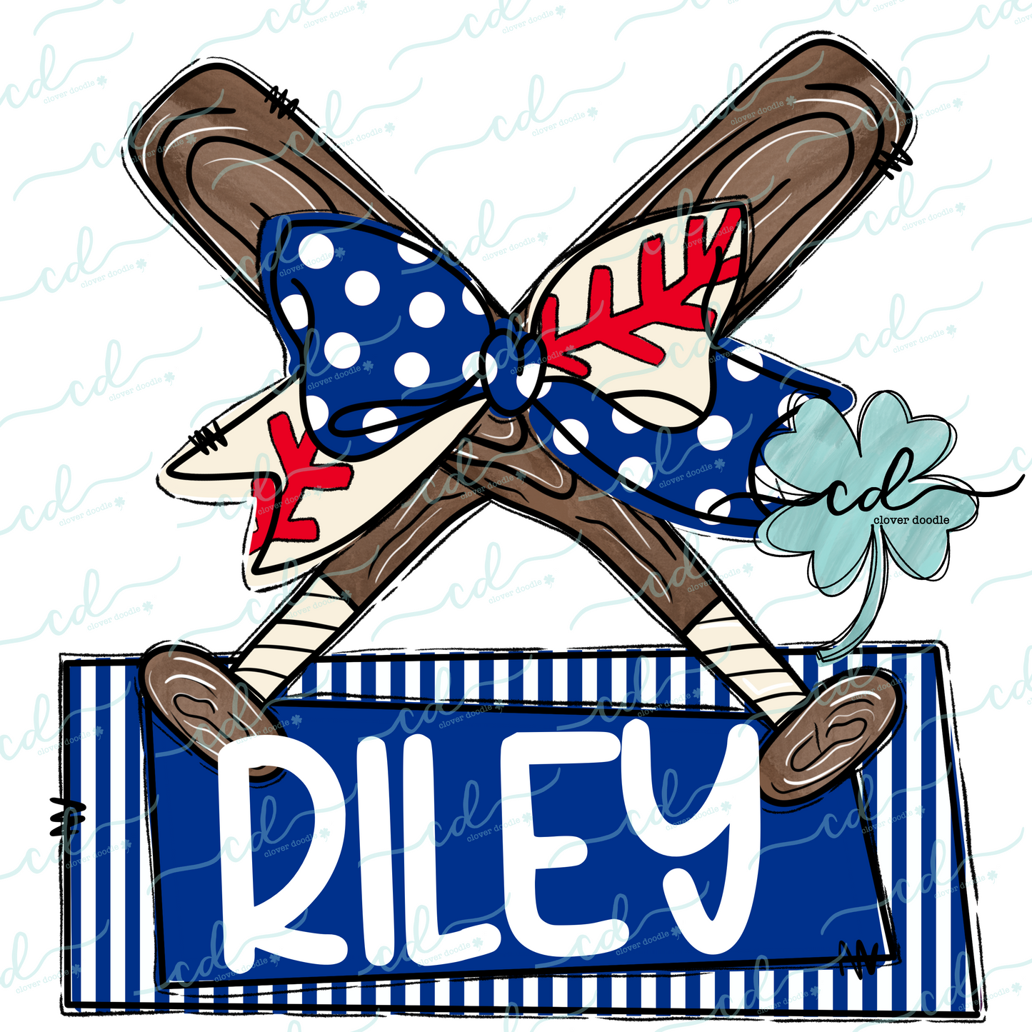 {Cross Bats With Baseball Bow- Blue + White} - CD