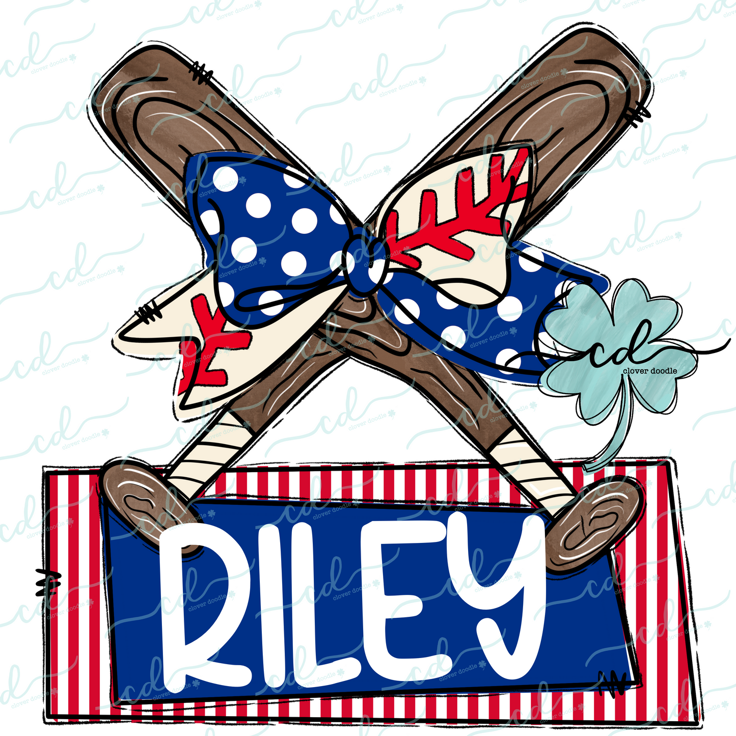 {Cross Bats With Baseball Bow- Red + Blue} - CD