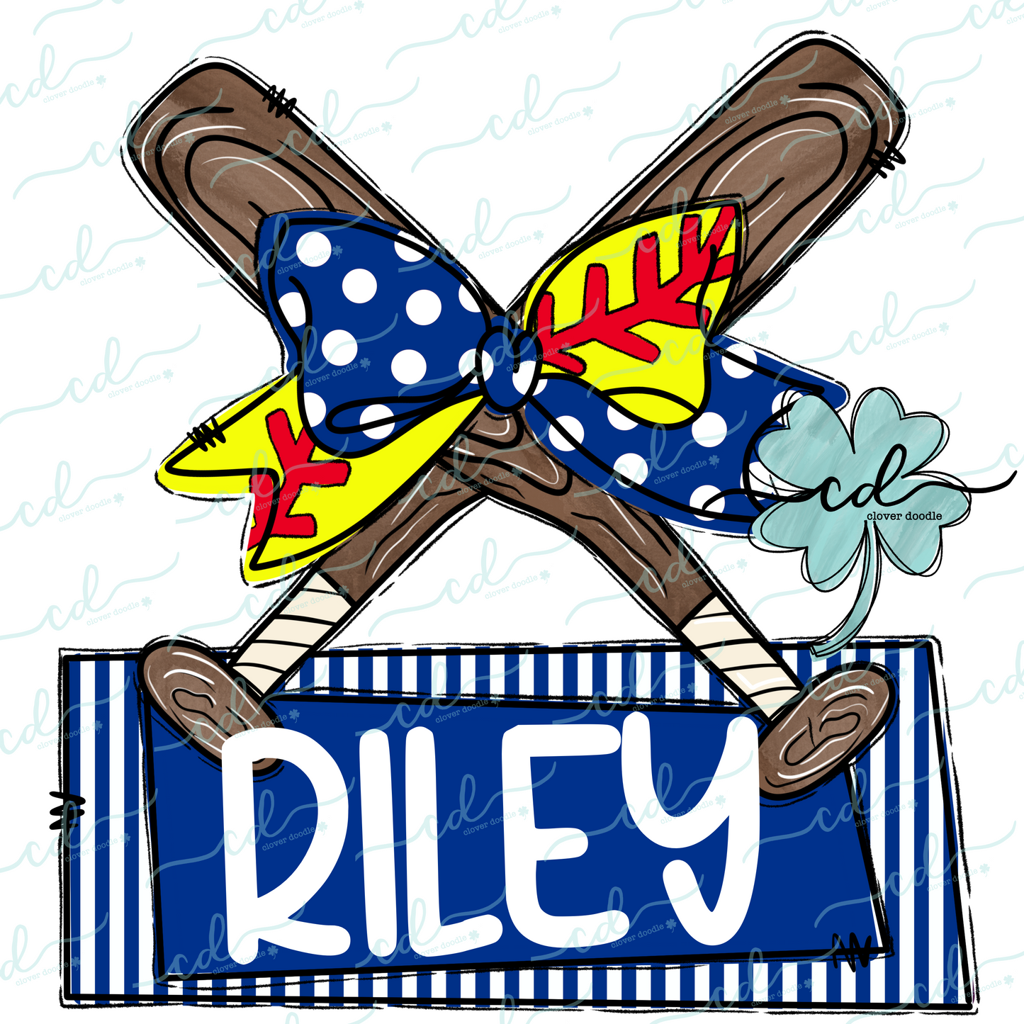 {Cross Bats With Softball Bow- Blue + White} - CD