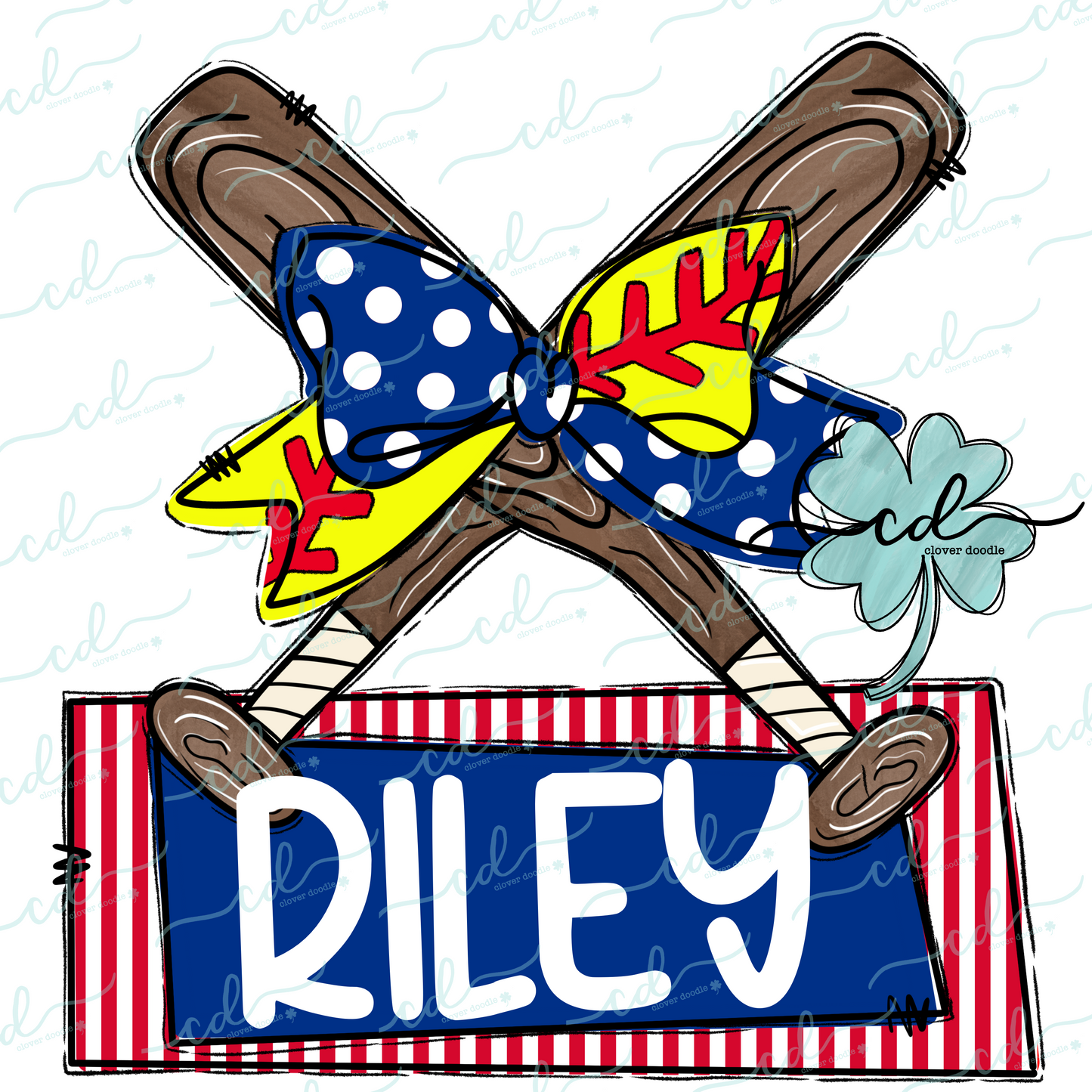 {Cross Bats With Softball Bow- Red + Blue} - CD