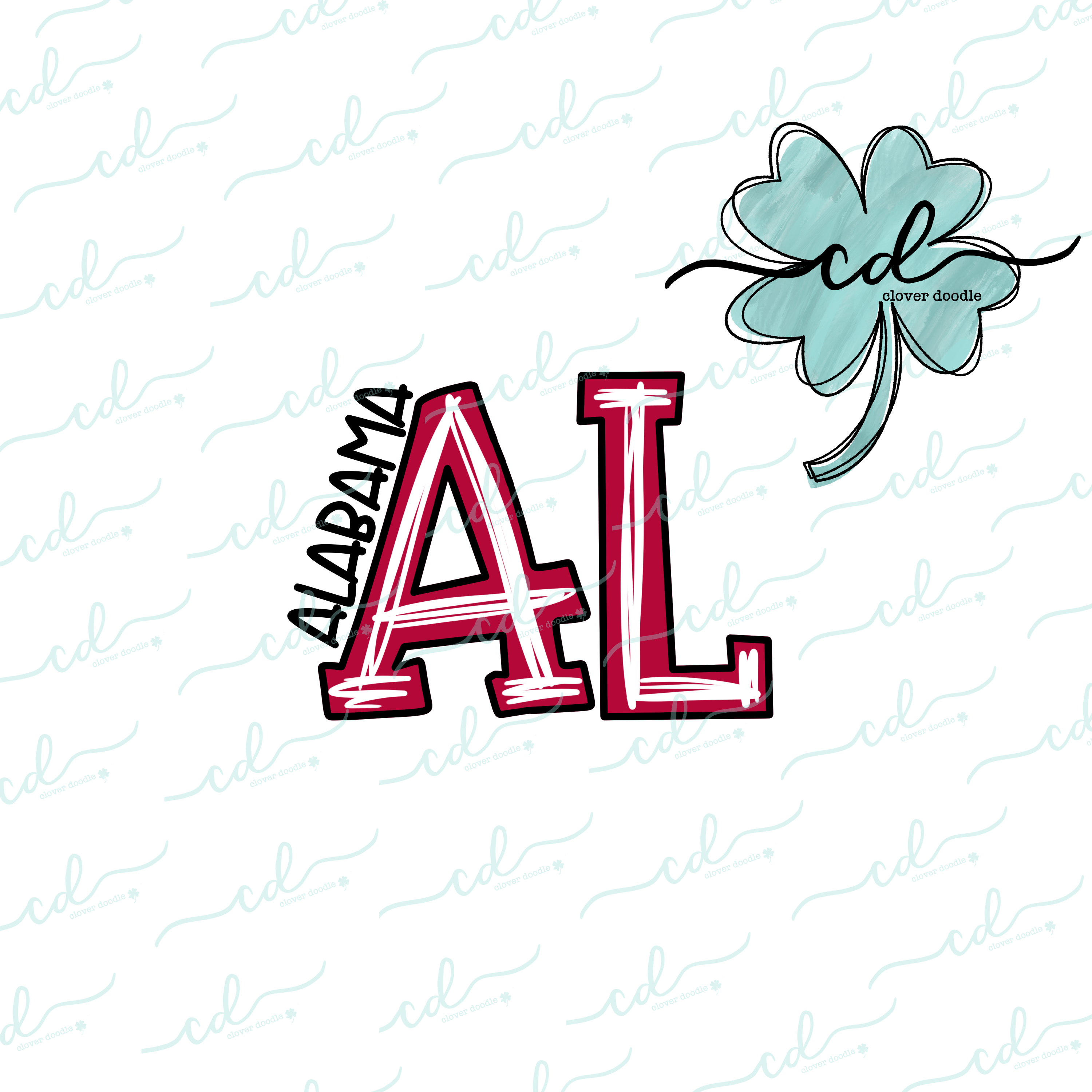 Doodle State Alabama Abbreviation Crimson CD Clover Doodle doodle-state-alabama-abbreviation-crimson-cd-clover-doodle