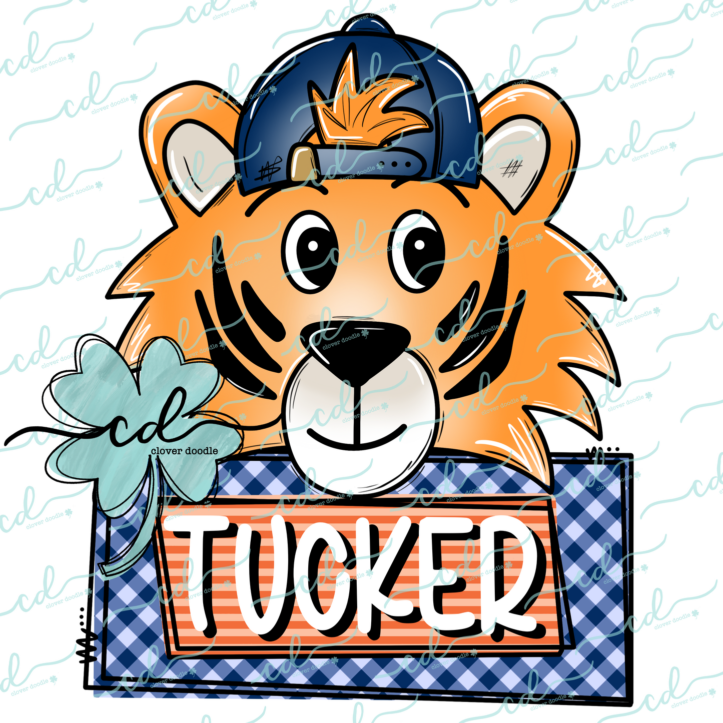 {Football Tiger W/ Backwards Cap + Nameplate- Blue + Orange} - CD
