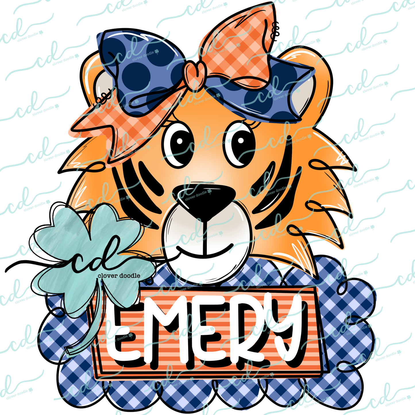 {Football Tiger W/ Bow + Nameplate- Blue + Orange} - CD
