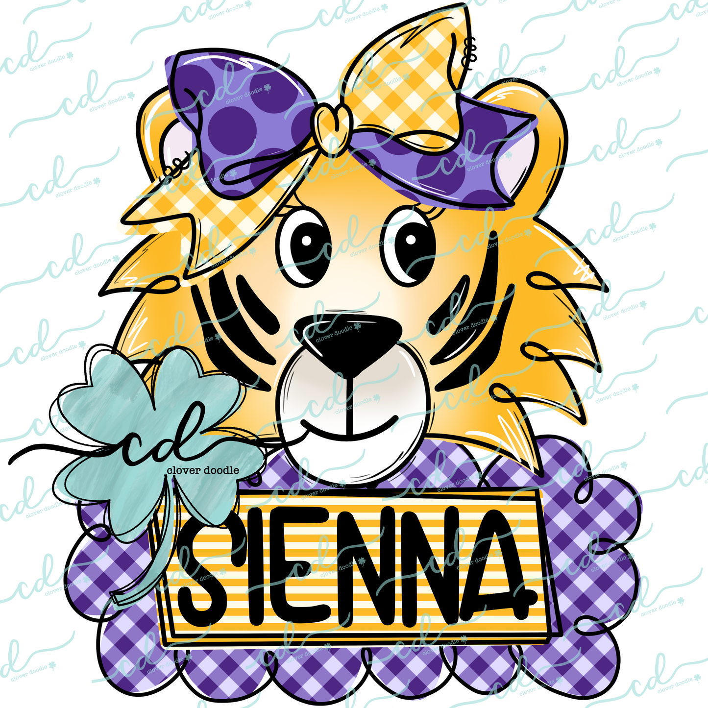 {Football Tiger W/ Bow + Nameplate- Purple + Gold} - CD
