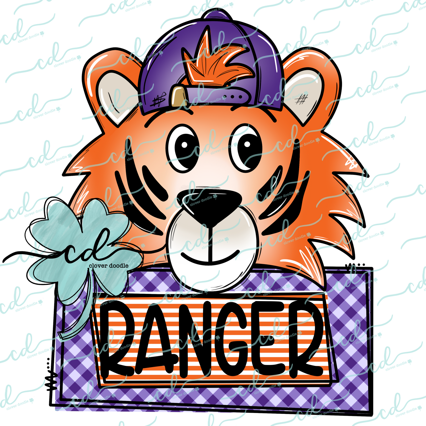 {Football Tiger W/ Backwards Cap + Nameplate- Purple + Orange} - CD