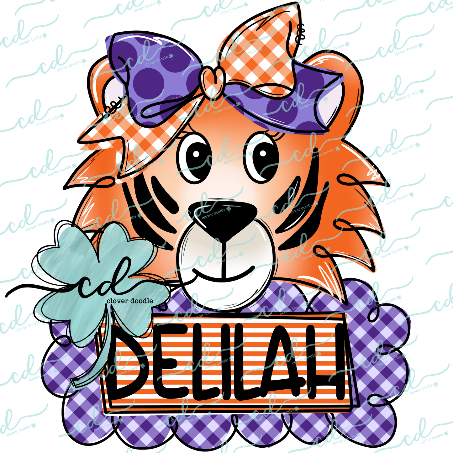{Football Tiger W/ Bow + Nameplate- Purple + Orange} - CD