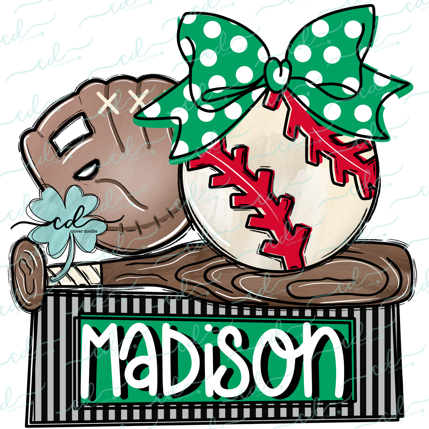 {Girl's Baseball Trio W/Bow + Nameplate- Green} - CD