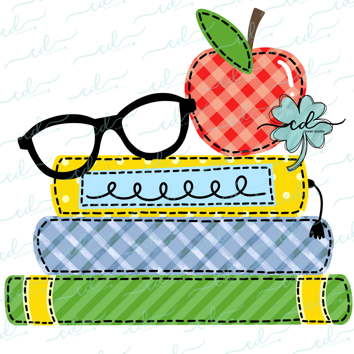 {Stacked School Books W/Apple + Glasses- Boy} - CD