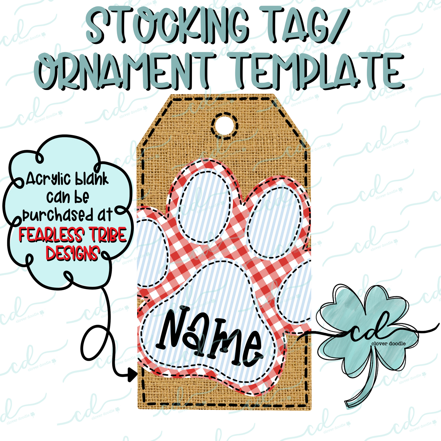 {Burlap Blue Paw Print- Stocking Tag Template} - CD