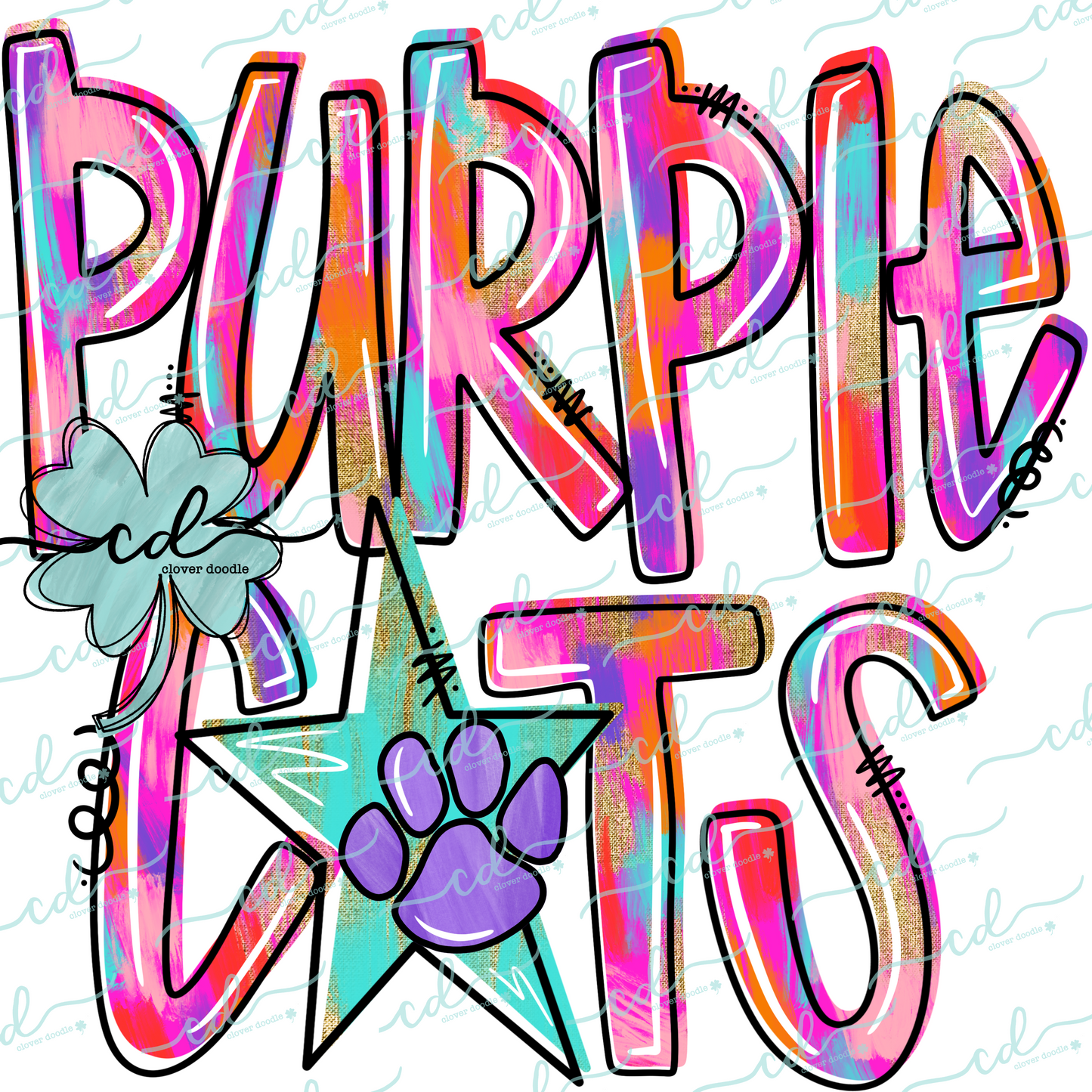 {Hand Lettered Watercolor Mascot- Purple Cats} - CD