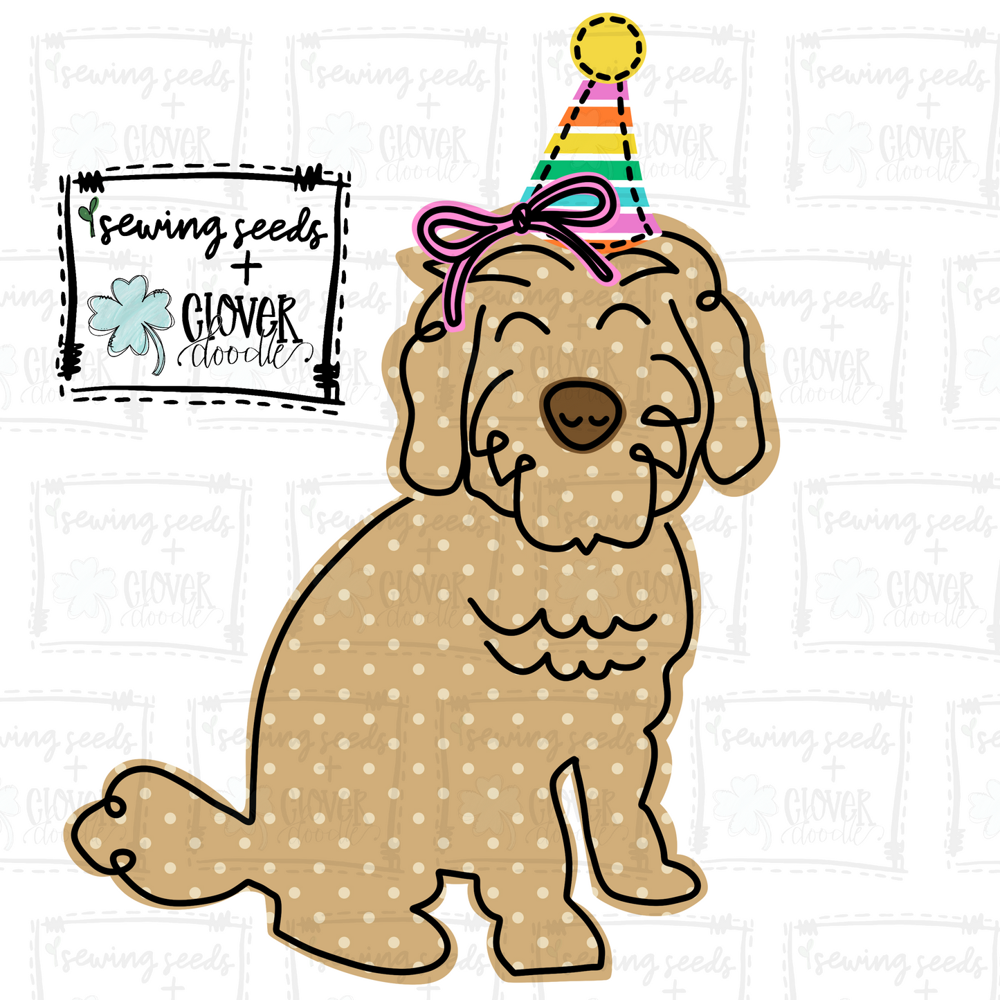 {Goldendoodle Dog W/Party Hat + Bow- Girl} SS+CD