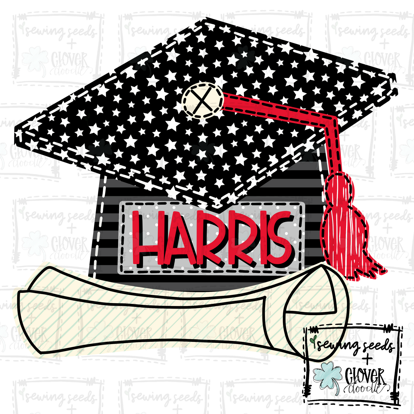 {Graduation Cap + Diploma- Red+ Gray} SS+CD