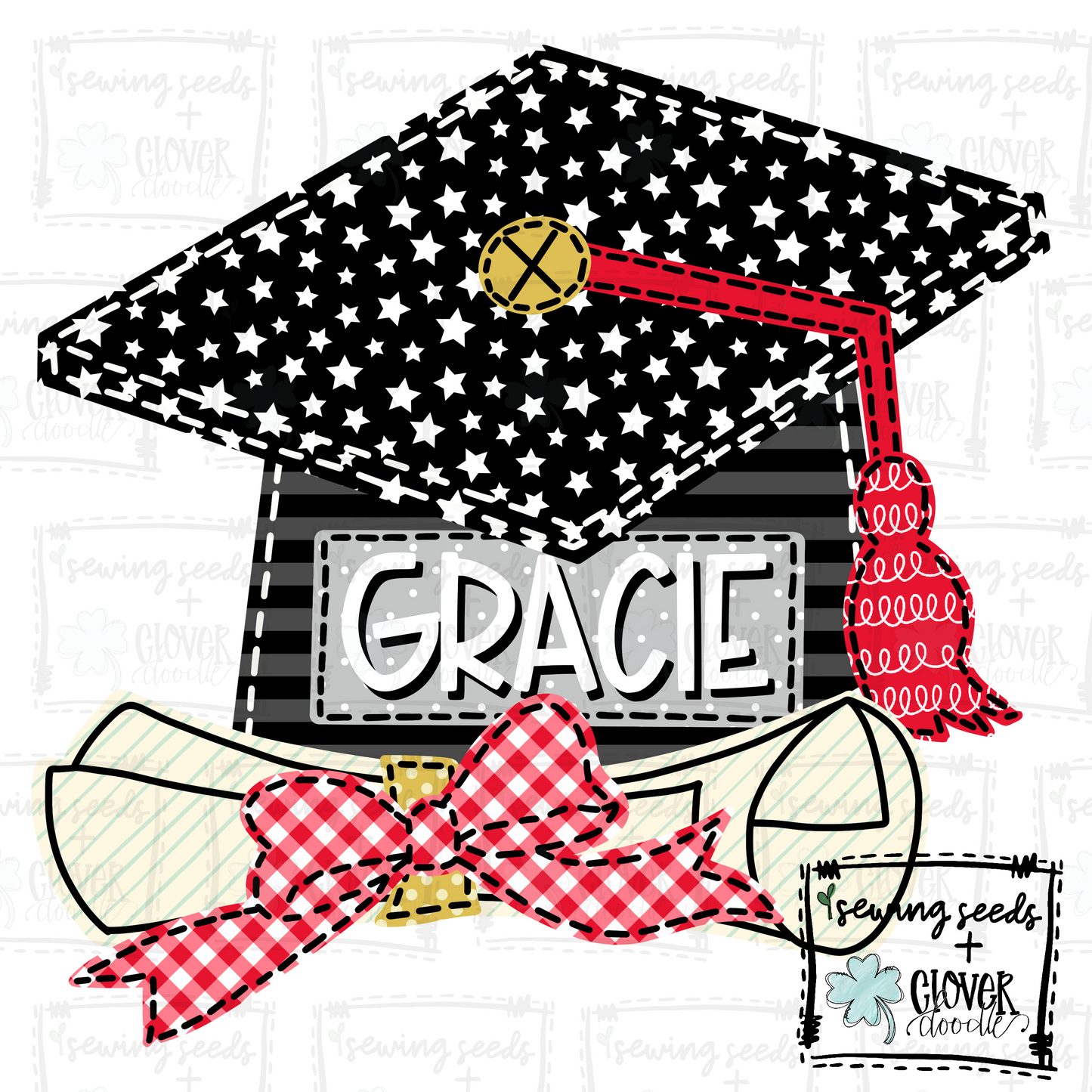 {Graduation Cap + Diploma With Bow- Red+ Gray} SS+CD