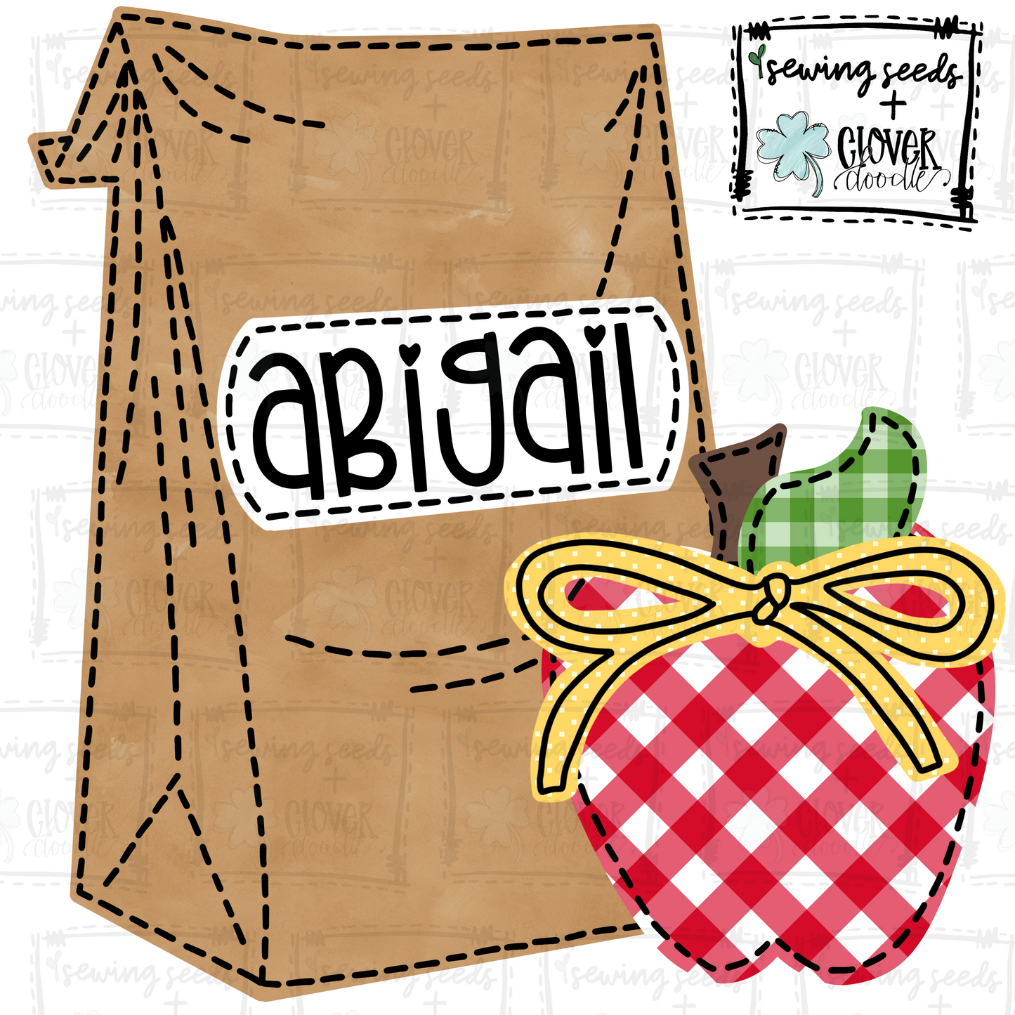 {School Sack Lunch With Nameplate and Apple- Girl} SS+CD