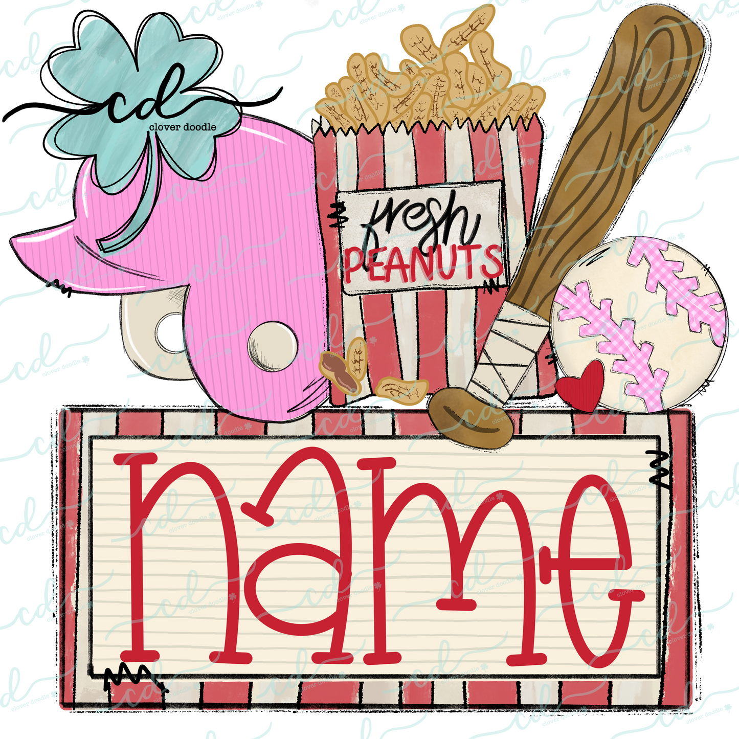 {Baseball Game Day Collage- Pink Helmet w/Peanuts} CD