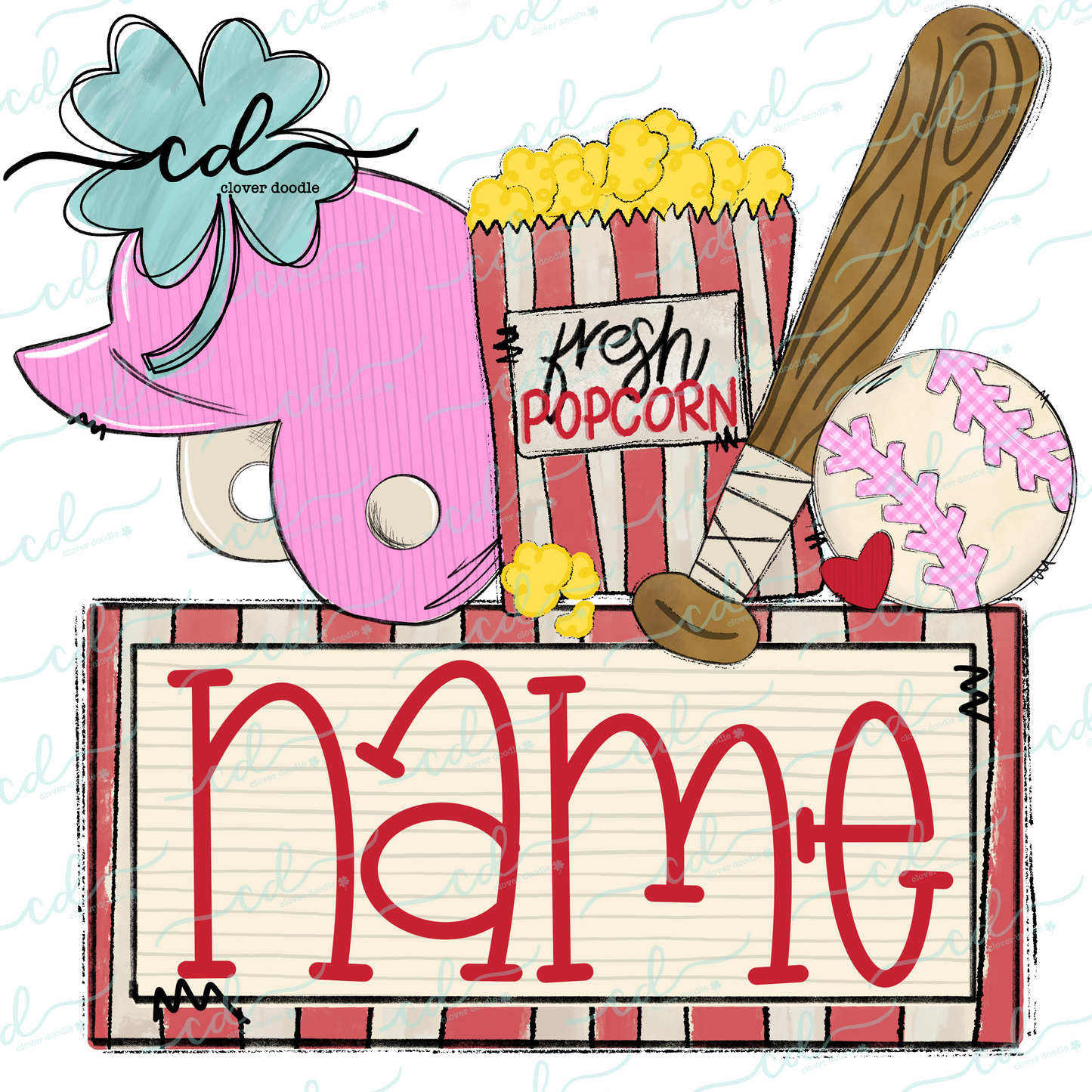 {Baseball Game Day Collage- Pink Helmet w/Popcorn} CD