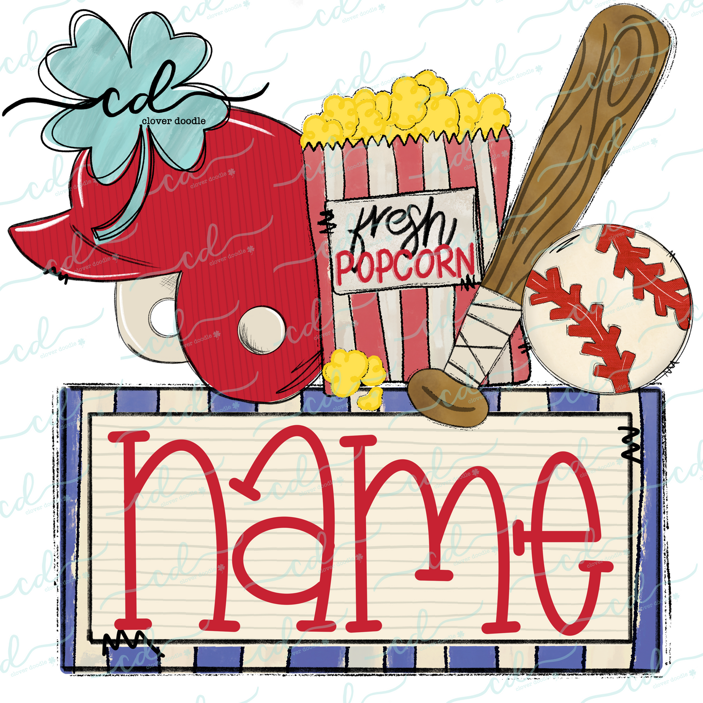 {Baseball Game Day Collage- Red Helmet w/Popcorn} CD