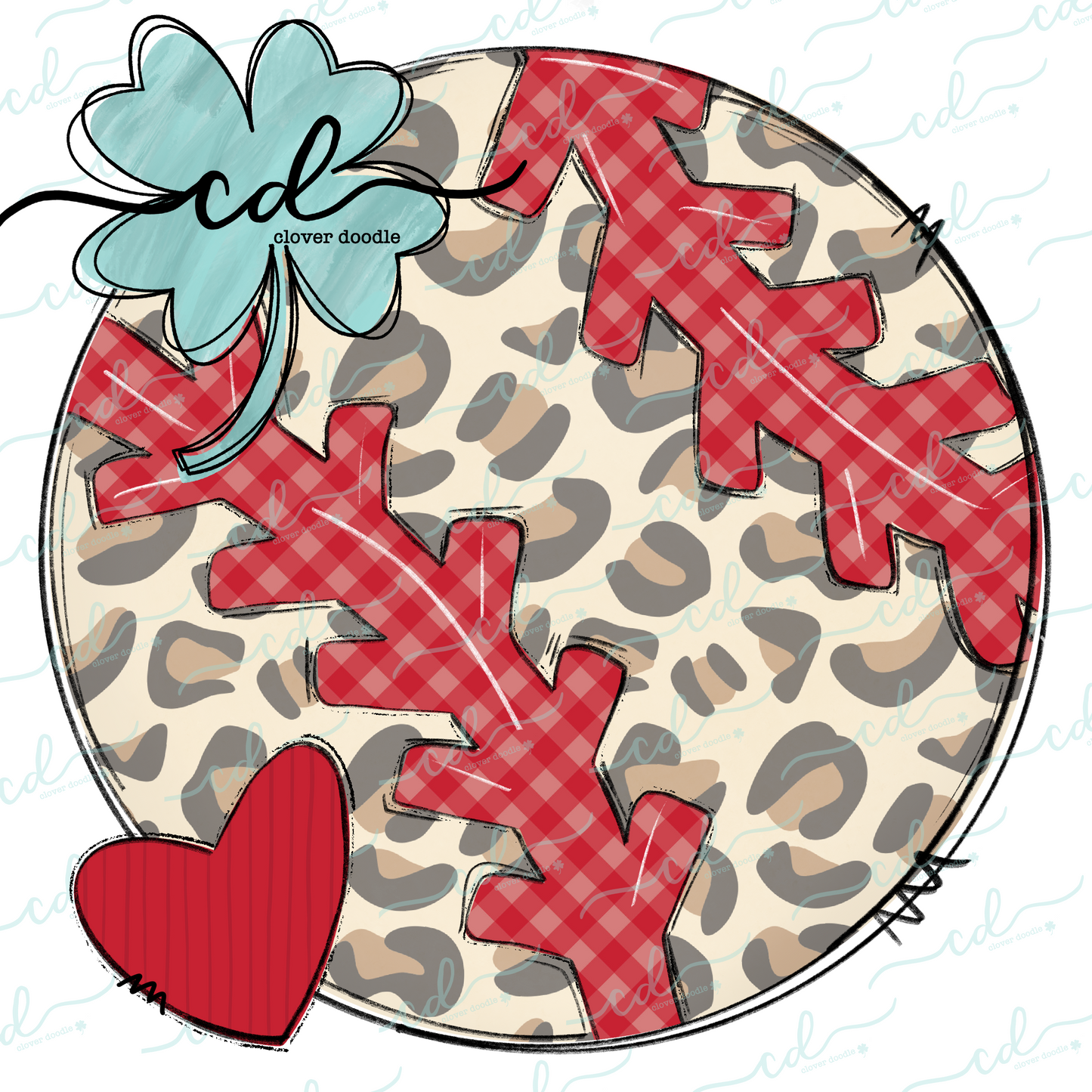 {Baseball Leopard Print w/Heart + Red Gingham Laces} CD