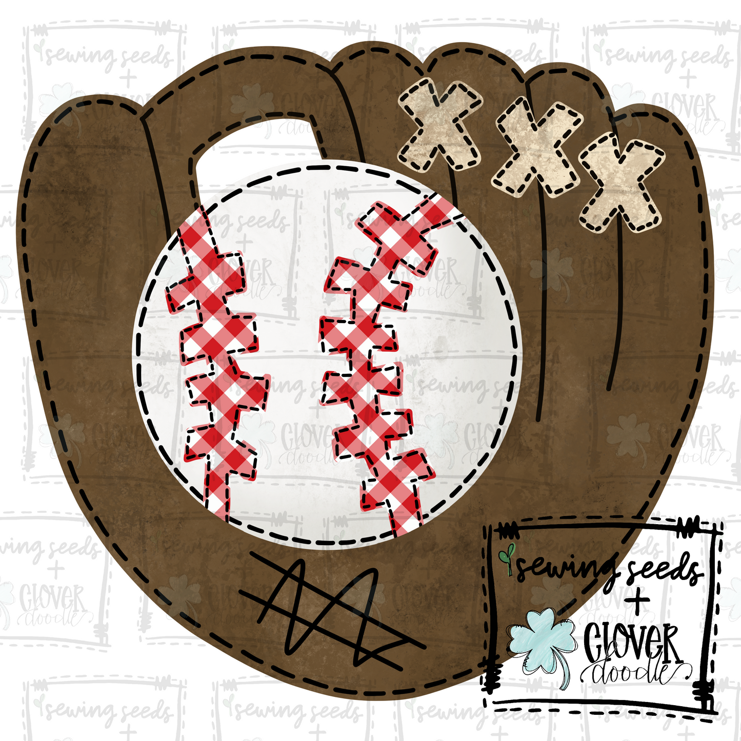 {Baseball w/Glove- Red Gingham Laces} SS+CD