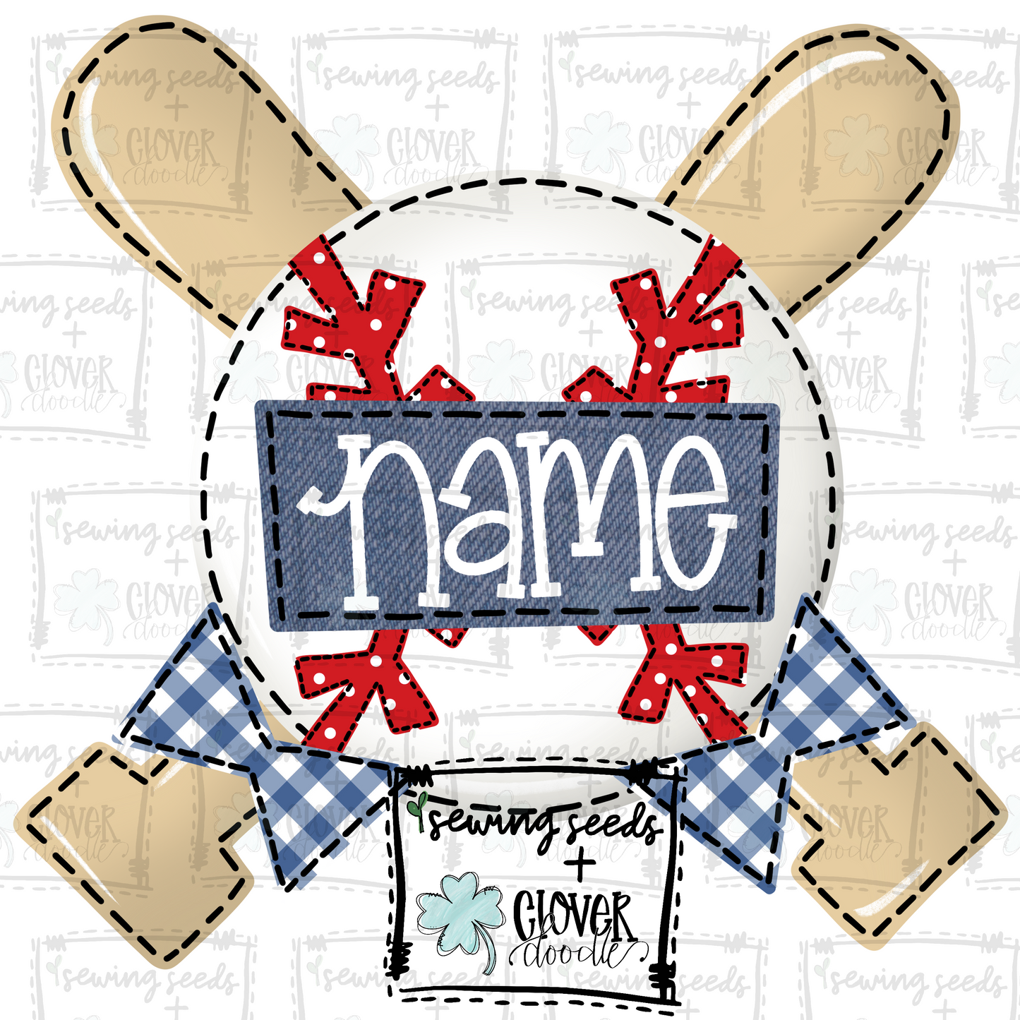 {Baseball w/Crossed Bats + Bows- Red and Blue} SS+CD