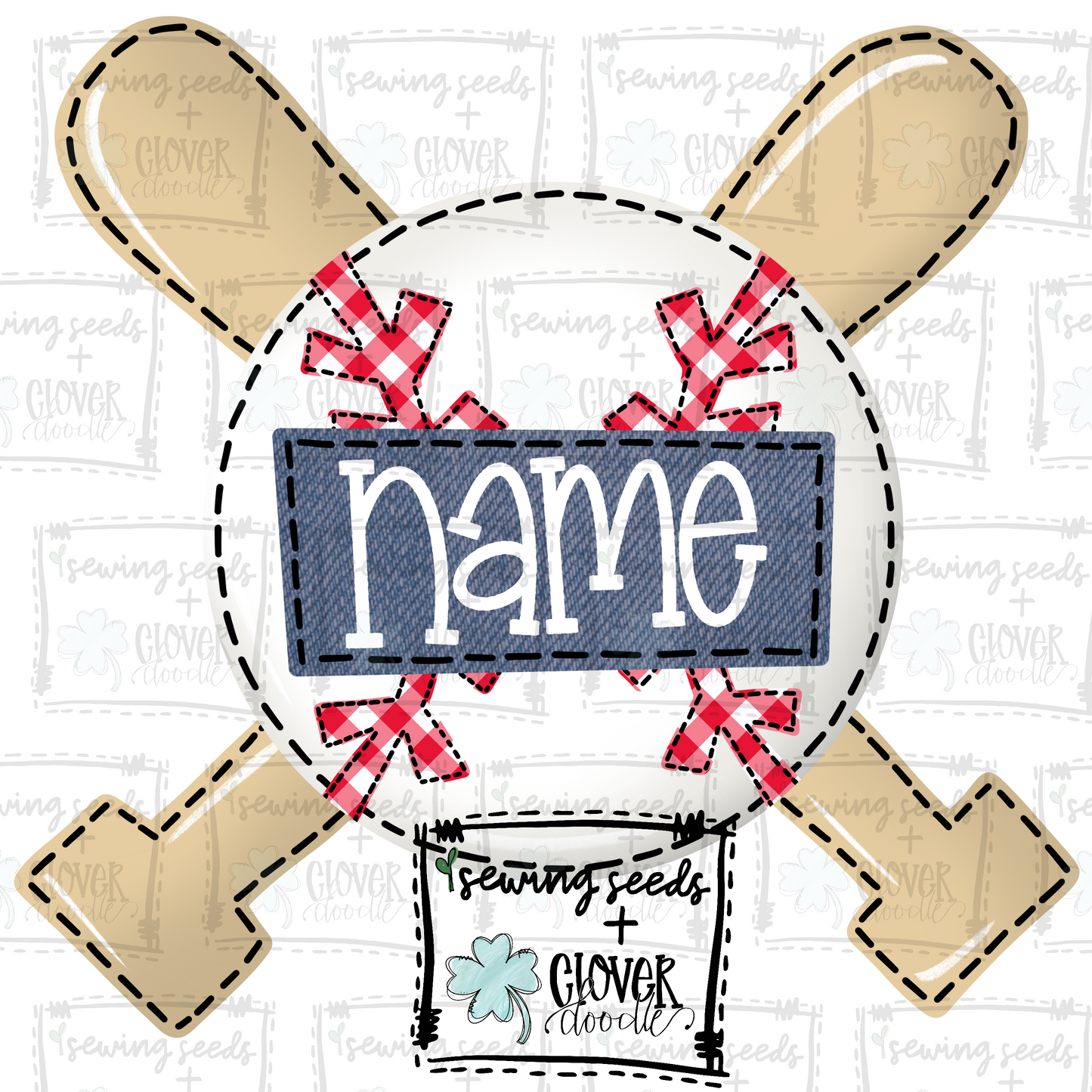 {Baseball w/Crossed Bats- Red Laces} SS+CD