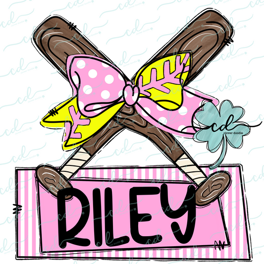 {Cross Bats With Softball Bow- Pink} - CD