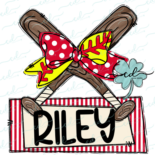 {Cross Bats With Softball Bow- Red} - CD