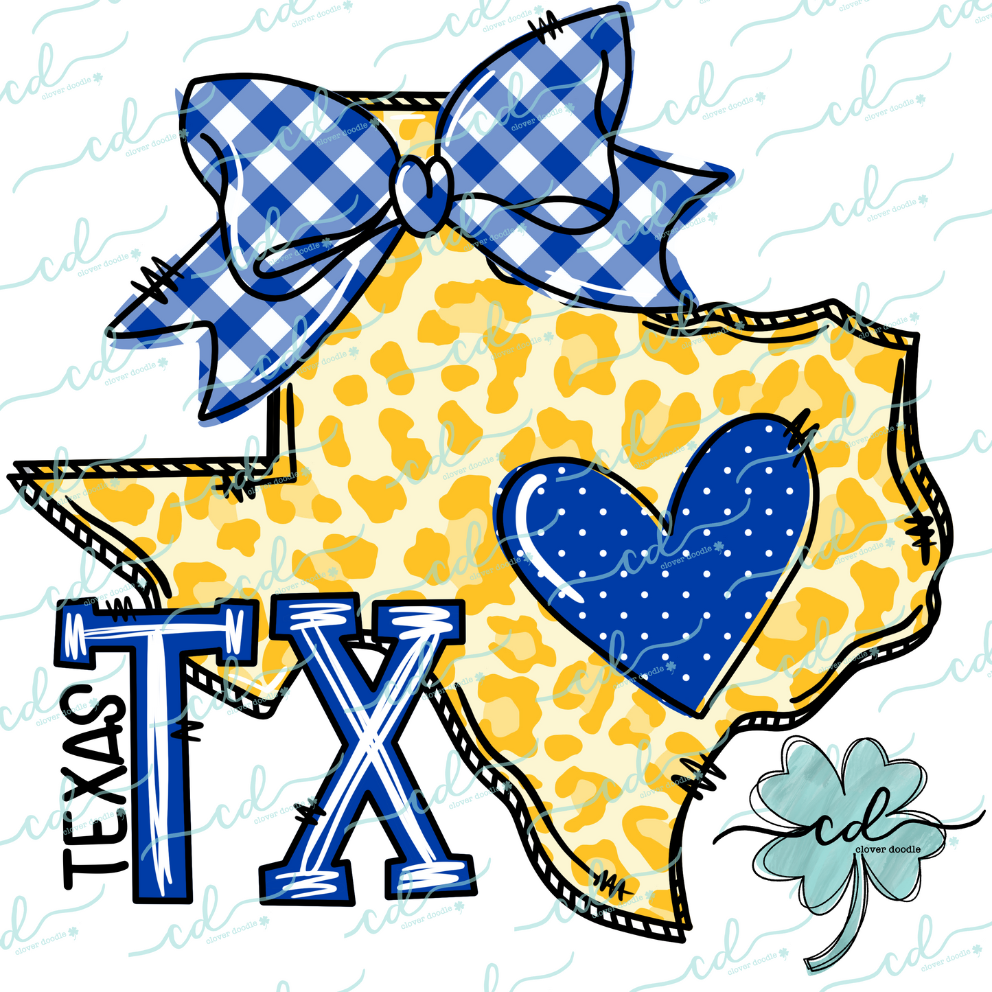 {Doodle State Texas- Blue + Yellow}