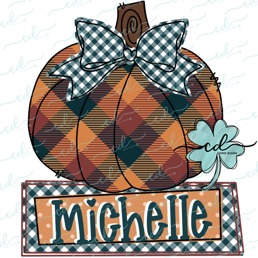 {Fall Plaid Pumpkin W/Bow + Nameplate} - CD