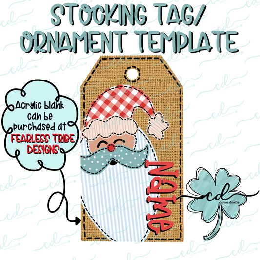 {Jolly Blue Santa, Beige Skin- Stocking Tag Template} - CD