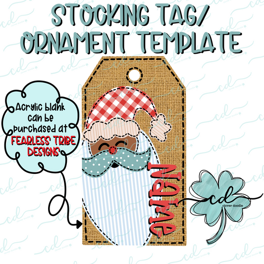 {Jolly Blue Santa, Brown Skin- Stocking Tag Template} - CD