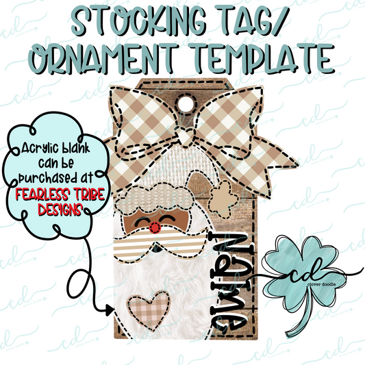 {Jolly Neutral Santa W/Heart, Brown Skin- Stocking Tag Template} - CD