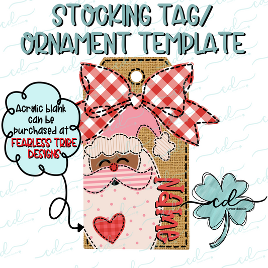 {Jolly Pink Santa, Brown Skin- Stocking Tag Template} - CD