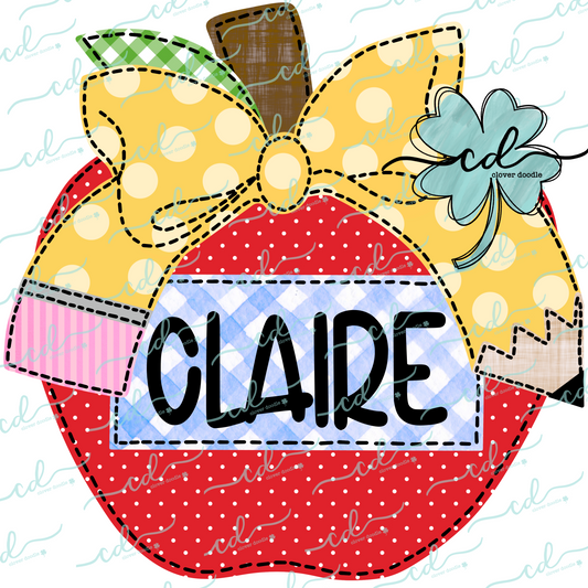 {School Apple W Pencil Bow + Nameplate} - CD