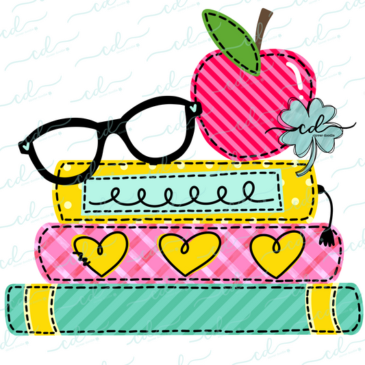 {Stacked School Books W/Apple + Glasses- Girl} - CD