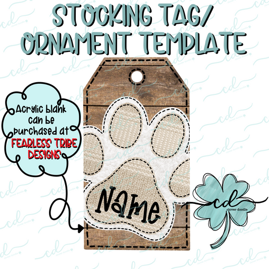 {Barn Wood Neutral Paw Print- Stocking Tag Template} - CD