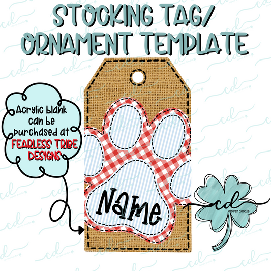 {Burlap Blue Paw Print- Stocking Tag Template} - CD