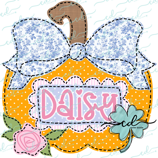 {Sweet Fall Pumpkin W/ Bow + Nameplate}