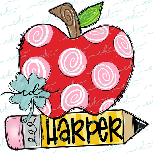 {Swirly Dot Apple W Pencil Nameplate} - CD