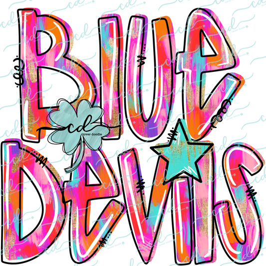{Hand Lettered Watercolor Mascot- Blue Devils} - CD