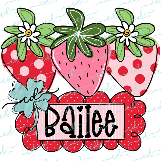 {Whimsy Strawberry Trio W/ Nameplate}