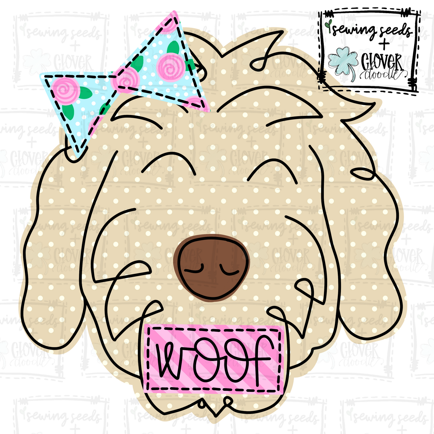{Goldendoodle WOOF Dog W/Bow- Girl} SS+CD
