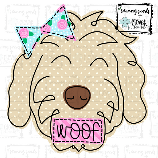 {Goldendoodle WOOF Dog W/Bow- Girl} SS+CD