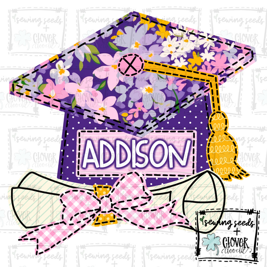 {Graduation Cap + Diploma With Bow- Purple Floral}  SS+CD