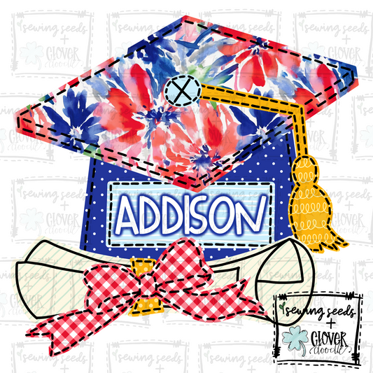 {Graduation Cap + Diploma W/Bow- Red + Blue}  SS+CD