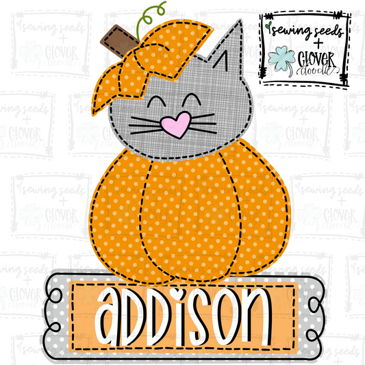 {Halloween Cat In Pumpkin W/Nameplate} SS+CD