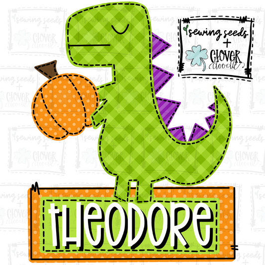 {Halloween Dino W/Pumpkin + Nameplate- Boy} SS+CD