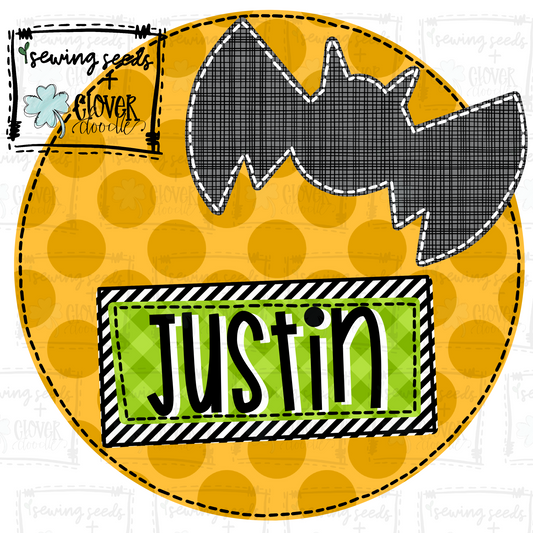 {Halloween Full Moon W/Bat + Nameplate- Boy} SS+CD